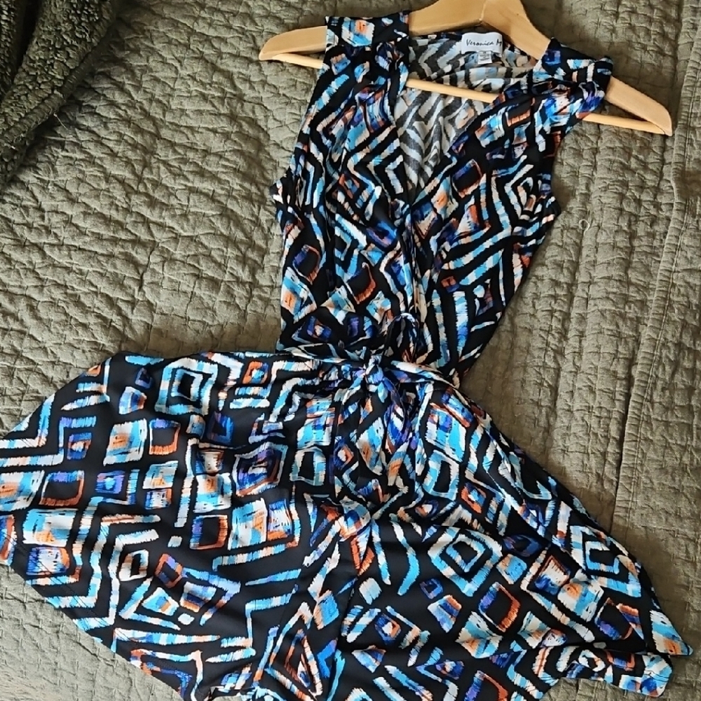 Veronica M Chevron Pattern Dress - Blue, Orange, Black
